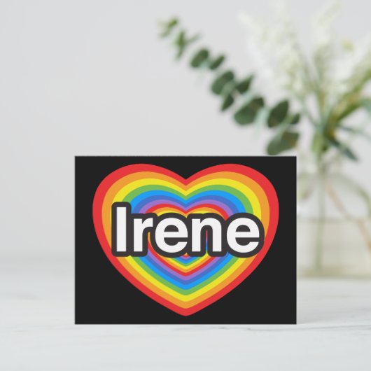 Ich Liebe Irene. Ich Liebe dir Irene. Herz Postkarte (Stehend Vorderseite)