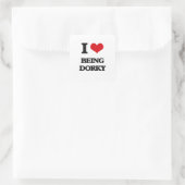 Ich Liebe ist Dorky Quadratischer Aufkleber (Tasche)