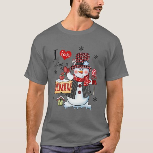 Ich Liebe ist Memaw Snowman Weihnachts Red Hat Kar T-Shirt (Vorderseite)