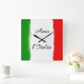 Ich Liebe Italien/Flagge von Italien. Text Quadratische Wanduhr (Zuhause)
