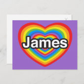 Ich Liebe James. Ich Liebe dir James. Herz Postkarte (Vorne/Hinten)