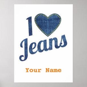 Ich liebe Jeans Vintage-Mode-Design mit Naht-Herz Poster