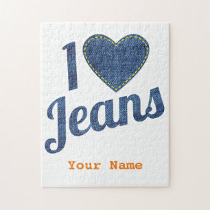 Ich liebe Jeans Vintage-Mode-Design mit Naht-Herz Puzzle