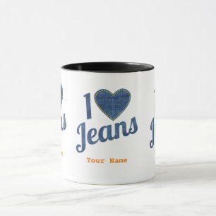 Ich liebe Jeans Vintage-Mode-Design mit Naht-Herz Tasse