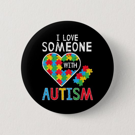 Ich Liebe jemand mit Autismus Bewusstsein Herz Män Button (Vorderseite)