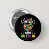 Ich liebe jemanden mit Autismus-Bewusstsein Männer Button (Vorne & Hinten)