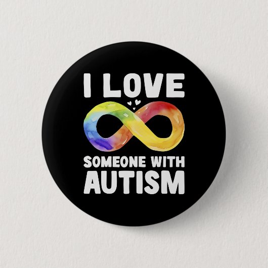 Ich liebe jemanden mit Autismus-Bewusstsein Regenb Button (Vorderseite)