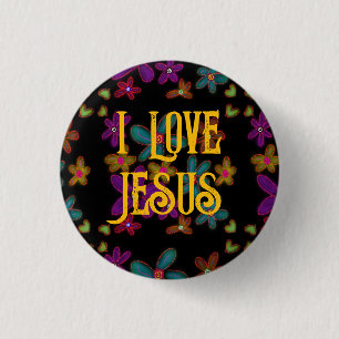 Ich liebe Jesus Christliches Mädchen Blumen Muster Button