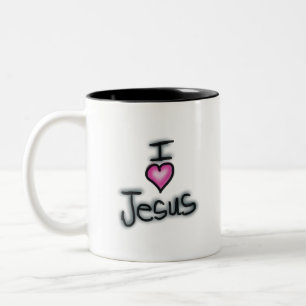 Ich liebe Jesus mit rosa Herz Zweifarbige Tasse