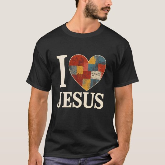 Ich liebe Jesus Patchwork Graffiti Herz Christlich T-Shirt (Vorderseite)