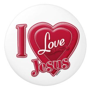 Ich liebe Jesus rotes Herz Keramikknauf