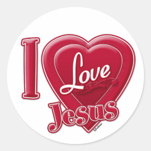 Ich liebe Jesus rotes Herz Runder Aufkleber