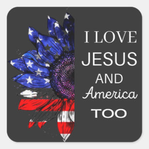 Ich Liebe Jesus und auch Amerika Quadratischer Aufkleber