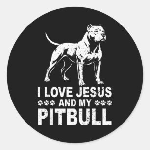 Ich liebe Jesus und meinen Pitbull  Runder Aufkleber