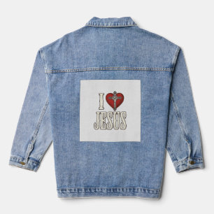 Ich liebe Jesus Vintage-Gravur Faith-Shirt-Design_ Jeansjacke