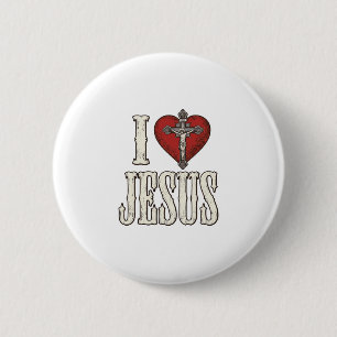 Ich liebe Jesus Vintage Gravur Glaubens-Shirt-Desi Button