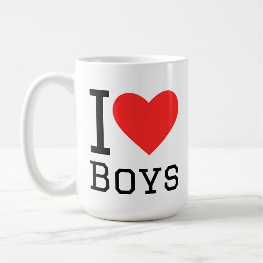 Ich liebe Jungs quadratischer Aufkleber Kaffeetasse (Links)