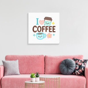 Ich liebe Kaffee Cute Kawaii Aufkleber – Süßer Kaf Leinwanddruck