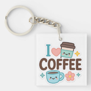 Ich liebe Kaffee Cute Kawaii Aufkleber – Süßer Kaf Schlüsselanhänger
