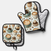 Ich liebe Kaffee Ofenhandschuh & Topflappen-Set (Vorderseite/Rückseite)