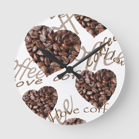 "Ich Liebe Kaffee!" Runde Wanduhr (Vorderseite)