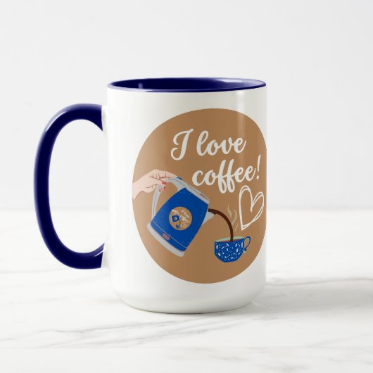 "Ich Liebe Kaffee!" Tasse, Navy Blue Handle & Inte Tasse (Links)