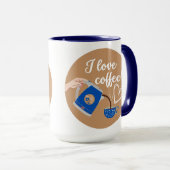 "Ich Liebe Kaffee!" Tasse, Navy Blue Handle & Inte Tasse (VorderseiteRechts)