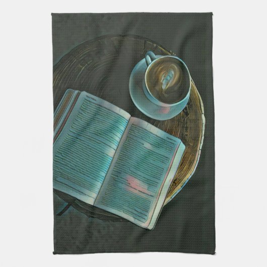 Ich Liebe Kaffee und Bücher Geschirrtuch (Vertikal)