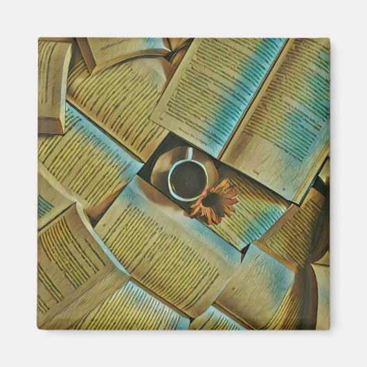 Ich Liebe Kaffee und Bücher Magnet (Vorne)