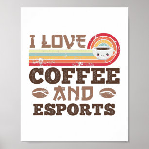 Ich Liebe Kaffee und Esports Retro Sonnenuntergang Poster