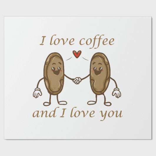 Ich Liebe Kaffee und ich Liebe Sie Geschenkpapier (Flach)