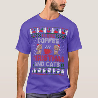 Ich Liebe Kaffee Weihnachten und Katzen Ugly Xmas T-Shirt