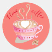 Ich Liebe Kaffeeaufkleber Runder Aufkleber (Vorderseite)