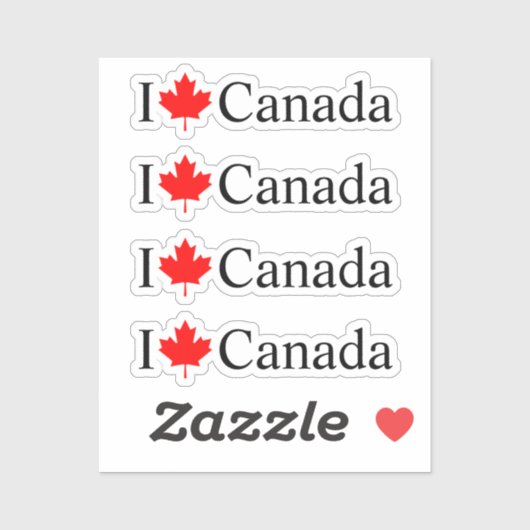 Ich Liebe Kanada mit rotem Ahornblatt vier Aufkleber (Blatt)