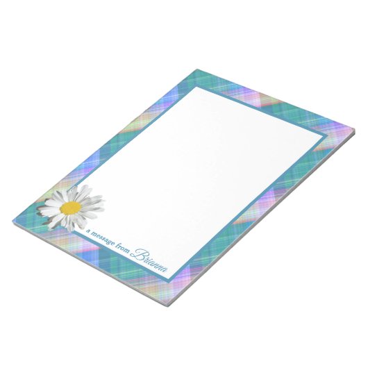 Ich Liebe Karierten grünen Tartan mit Daisy-Akzent Notizblock (angewinkelt)