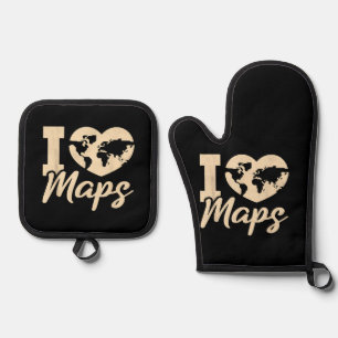 Ich liebe Karten, Geographie Ofenhandschuh & Topflappen-Set