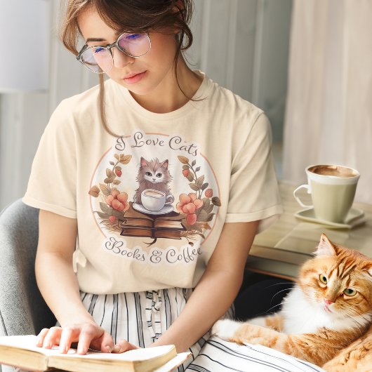 Ich Liebe Katzen, Bücher und Kaffee T-Shirt