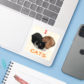 Ich liebe Katzen mit Katzenherz Aufkleber (Laptop mit iPhone)