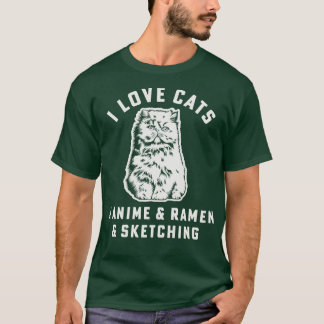 Ich liebe Katzen Ramen Skizzieren Katzen-Mama Mädc T-Shirt