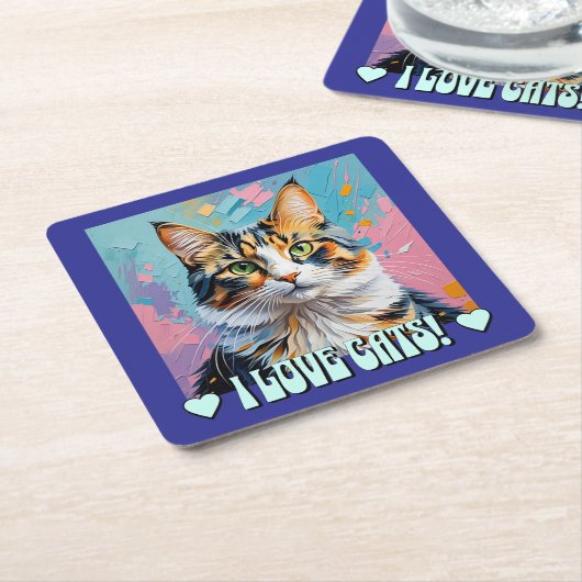 Ich Liebe Katzen! Rechteckiger Pappuntersetzer (angewinkelt)