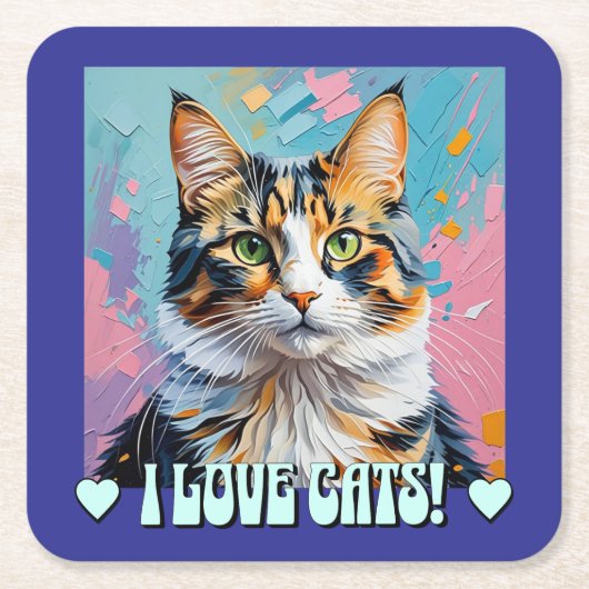 Ich Liebe Katzen! Rechteckiger Pappuntersetzer (Vorderseite)