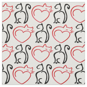 Ich Liebe Katzen! (Schwarze und rote Konturen auf Stoff