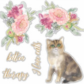 Ich Liebe Katzen und Blume Mädchen Aufkleber (Vorderseite)