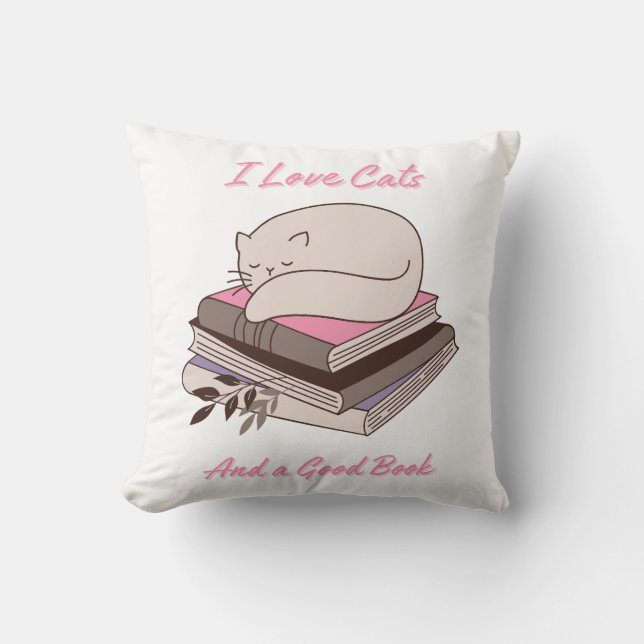 Ich Liebe Katzen und ein gutes Buch Kissen (Vorderseite)