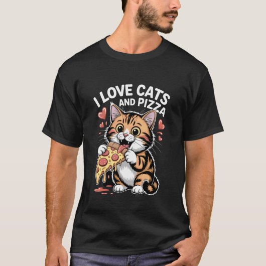 Ich liebe Katzen und Pizza lustige Katze T-Shirt (Vorderseite)