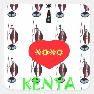 Ich liebe Kenia XOXO Maasai mit Schild und Speer Quadratischer Aufkleber