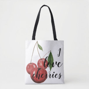 Ich liebe Kirschen Aquarell Handgemaltes Monogramm Tasche