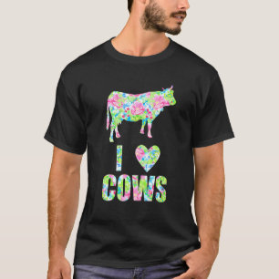 Ich liebe Kühe Bunte Blumen Muster Herz Kuh T-Shirt