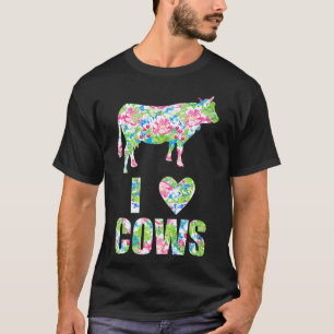 Ich liebe Kühe Bunte Blumen Muster Herz Kuh Vorne T-Shirt