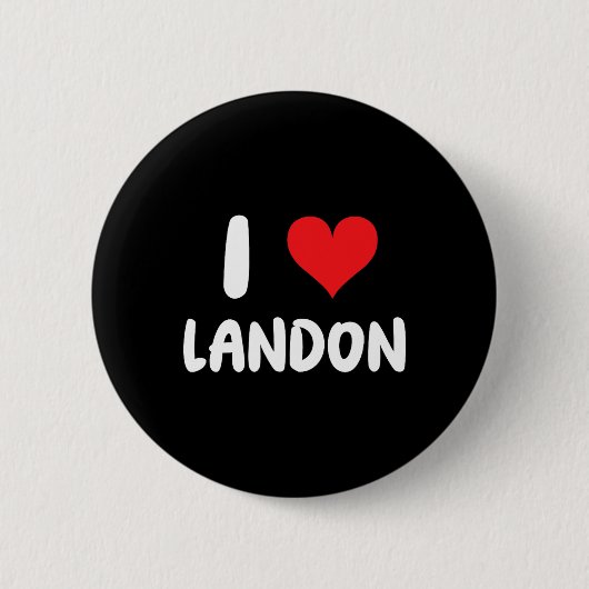 Ich liebe Landon - Herz - Name Button (Vorderseite)